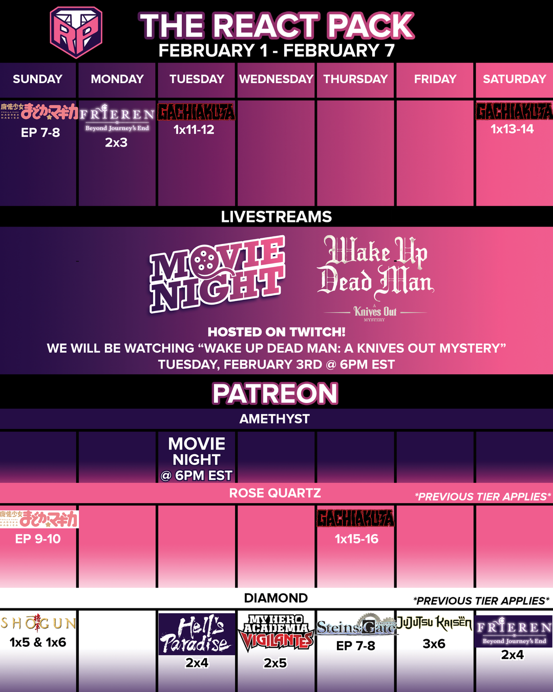 February 1 - 7 Schedule!