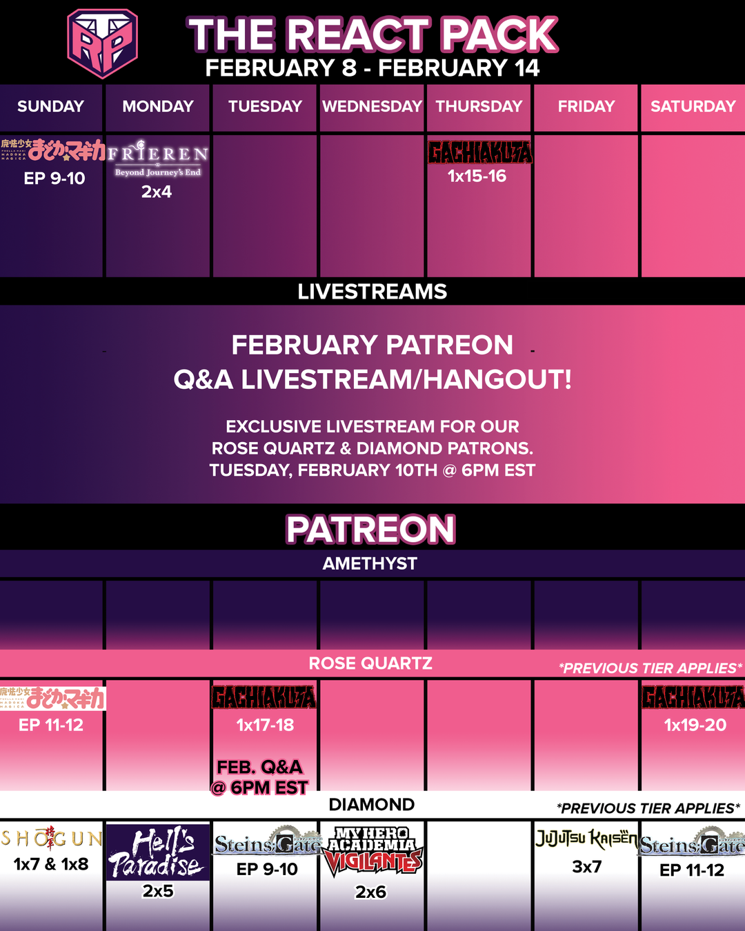 February 8 - 14 Schedule!