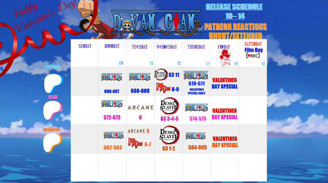 NAKAMAS!! Here is the weekly calendar drop 2/10-2/14! Happy Valentines Day WEEK!This weekend we will be back with weekend drops! Aka ARCANE SEASON 2 LOVE YOU ALL! H & J 